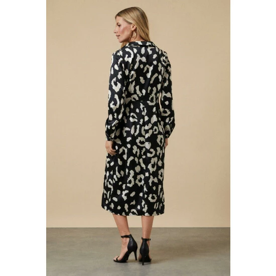 Wallis Petite Mono Animal Wrap Midi Dress For Female 5 Wallis Petite Mono Animal Wrap Midi Dress For Female - Image 3