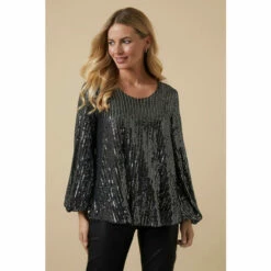 Wallis Petite Sequin Scoop Neck Balloon Sleeve Top For Female