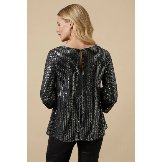Wallis Petite Sequin Scoop Neck Balloon Sleeve Top For Female 5 Wallis Petite Sequin Scoop Neck Balloon Sleeve Top For Female - Image 3