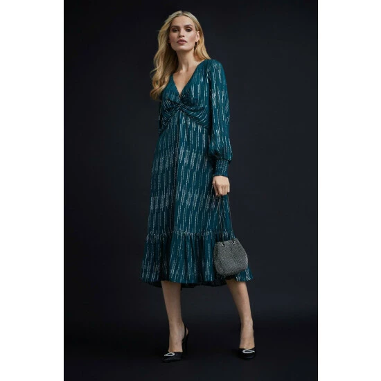 Wallis Metallic Stripe Twist Midi Dress For Female 4 Wallis Metallic Stripe Twist Midi Dress For Female - Image 2