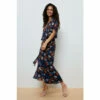 Wallis Tall Navy Floral Angel Sleeve Dress For Female