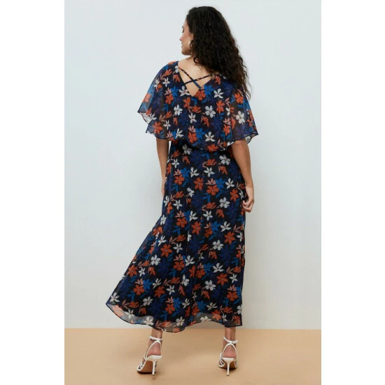 Wallis Tall Navy Floral Angel Sleeve Dress For Female 5 Wallis Tall Navy Floral Angel Sleeve Dress For Female - Image 3