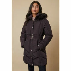 Wallis Longline Belted Fitted Padded Coat For Female