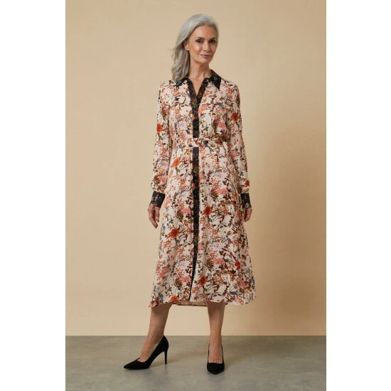 Wallis Contrast Floral Satin Pocket Shirt Dress For Female 3 Wallis Contrast Floral Satin Pocket Shirt Dress For Female
