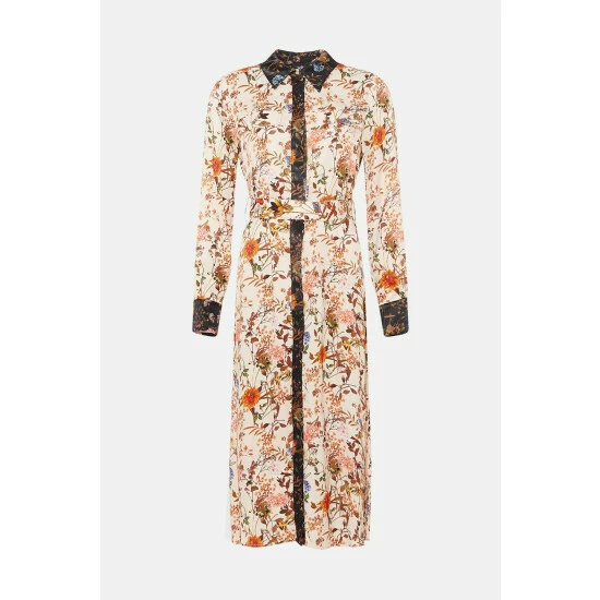 Wallis Contrast Floral Satin Pocket Shirt Dress For Female 7 Wallis Contrast Floral Satin Pocket Shirt Dress For Female - Image 5