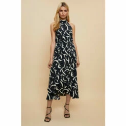 Wallis Mono Abstract High Neck Ruffle Midi Dress For Female