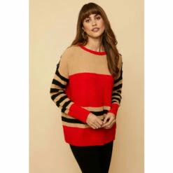 Wallis Button Shoulder Cosy Stripe Crew Neck Jumper For Female