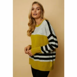 Wallis Button Shoulder Cosy Stripe Crew Neck Jumper For Female -Cheap Wallis Store unnamed file 1385