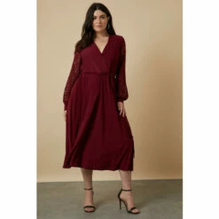 Wallis Curve Sequin Wrap Lace Sleeve Midi Dress For Female