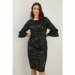 Wallis Sequin Flute Sleeve Dress For Female