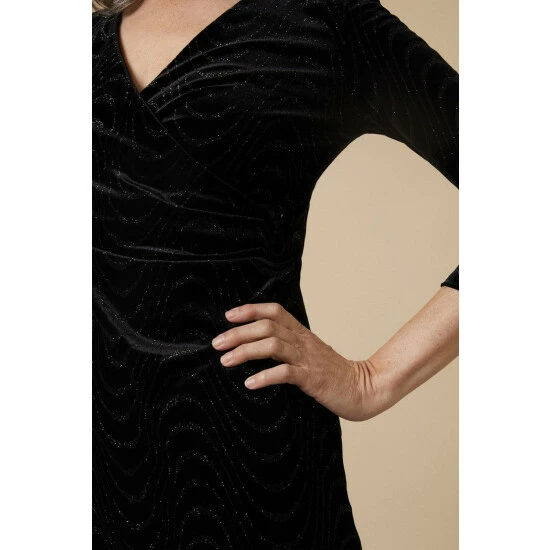 Wallis Velvet Wavy Glitter Wrap Dress For Female 6 Wallis Velvet Wavy Glitter Wrap Dress For Female - Image 4
