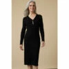 Wallis Black Button V Neck Knitted Dress For Female