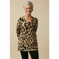Wallis Petite Neutral Leopard Animal V Neck Jumper For Female