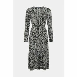 Wallis Petite Grey Animal Knitlook Tie Waist Midi Dress For Female -Cheap Wallis Store unnamed file 1725