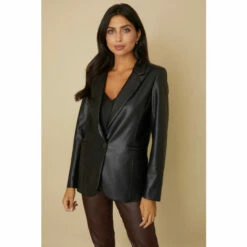 Wallis Black Faux Leather Blazer Jacket For Female -Cheap Wallis Store unnamed file 1732