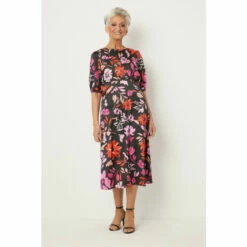 Wallis Petite Pink Floral Puff Sleeve Satin Dress For Female