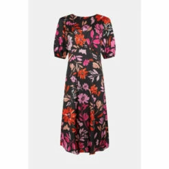 Wallis Petite Pink Floral Puff Sleeve Satin Dress For Female -Cheap Wallis Store unnamed file 1755