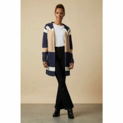 Wallis Navy Collar Striped Coatigan For Female