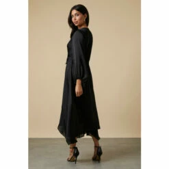 Wallis Black Satin Twist Front Hanky Hem Midi Dress For Female -Cheap Wallis Store unnamed file 1917