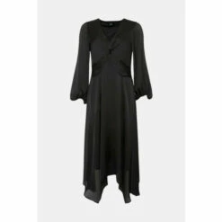 Wallis Black Satin Twist Front Hanky Hem Midi Dress For Female -Cheap Wallis Store unnamed file 1919
