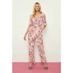 Wallis Red Paisley Tie Belt Jumpsuit For Female