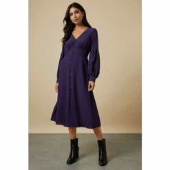 Wallis Plain Purple Prairie Volume Sleeve Dress For Female