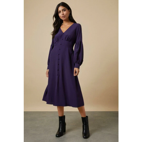 Wallis Plain Purple Prairie Volume Sleeve Dress For Female 8 Wallis Plain Purple Prairie Volume Sleeve Dress For Female - Image 6