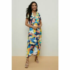 Wallis Petite Floral Button Detail Sleeve Dress For Female