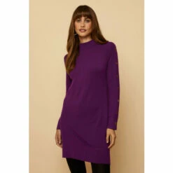 Wallis Button Detail Funnel Knitted Tunic For Female