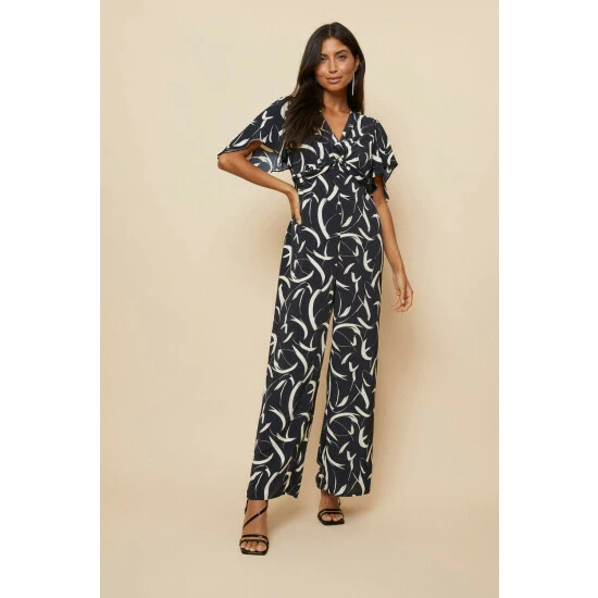 Wallis Mono Abstract Twist Angel Sleeve Jumpsuit For Female 3 Wallis Mono Abstract Twist Angel Sleeve Jumpsuit For Female