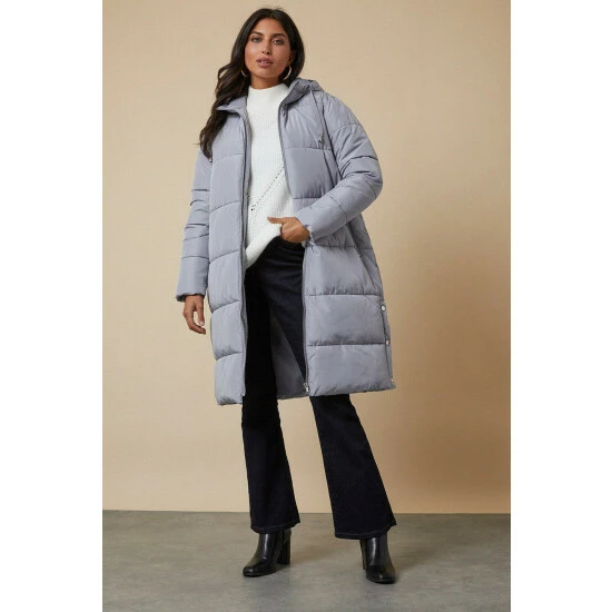 Wallis Tall Grey Popper Detail Padded Coat For Female 4 Wallis Tall Grey Popper Detail Padded Coat For Female - Image 2