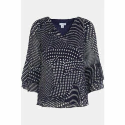 Wallis Black Patchwork Spot Floral Flute Sleeve For Female -Cheap Wallis Store unnamed file 2356