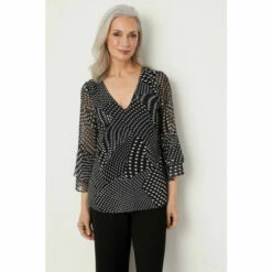 Wallis Black Patchwork Spot Floral Flute Sleeve For Female -Cheap Wallis Store unnamed file 2358