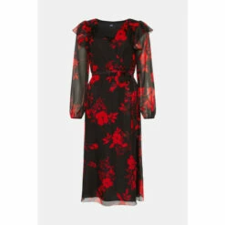 Wallis Red Ditsy Ruffle Belted Wrap Midi Dress For Female -Cheap Wallis Store unnamed file 2382