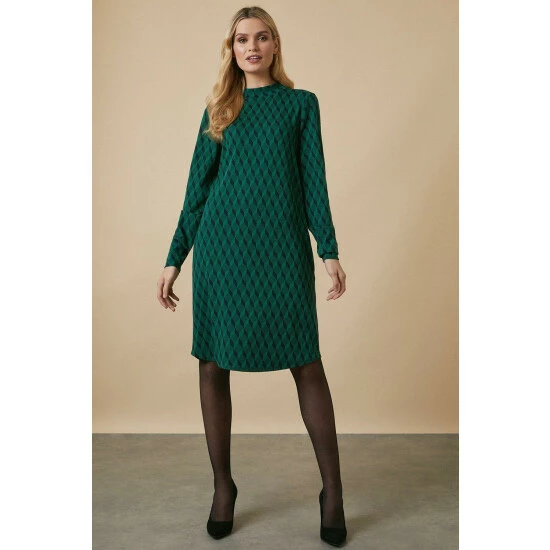 Wallis Tall Green Geo Jacquard High Neck Dress For Female 3 Wallis Tall Green Geo Jacquard High Neck Dress For Female