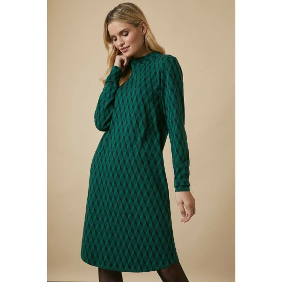 Wallis Tall Green Geo Jacquard High Neck Dress For Female 4 Wallis Tall Green Geo Jacquard High Neck Dress For Female - Image 2