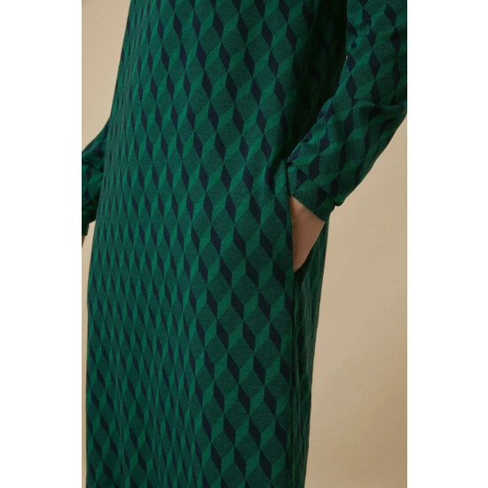 Wallis Tall Green Geo Jacquard High Neck Dress For Female 6 Wallis Tall Green Geo Jacquard High Neck Dress For Female - Image 4