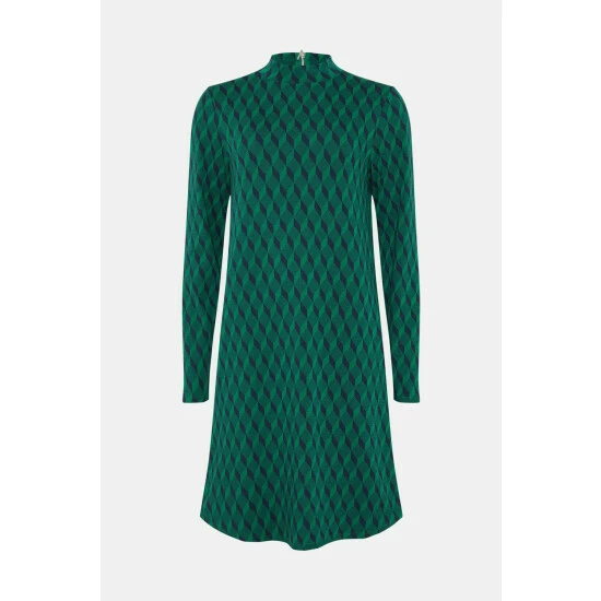 Wallis Tall Green Geo Jacquard High Neck Dress For Female 7 Wallis Tall Green Geo Jacquard High Neck Dress For Female - Image 5