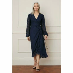 Wallis Lace Ruffle Wrap Midi Dress For Female