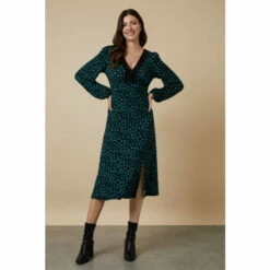Wallis Green Abstract Lace Jersey Dress For Female