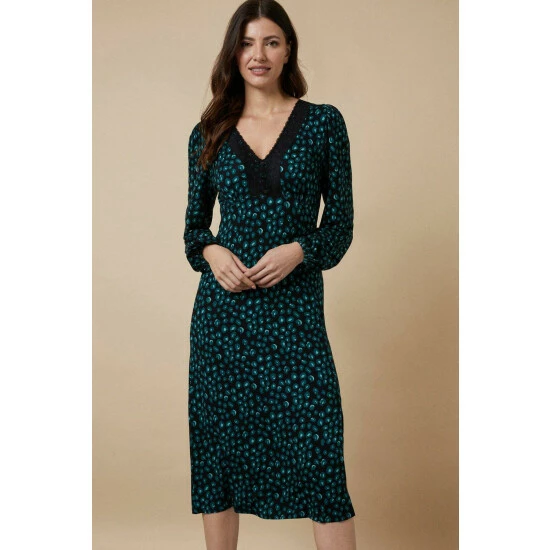 Wallis Green Abstract Lace Jersey Dress For Female 4 Wallis Green Abstract Lace Jersey Dress For Female - Image 2