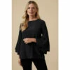 Wallis Petite Plain Black Flute Sleeve Top For Female