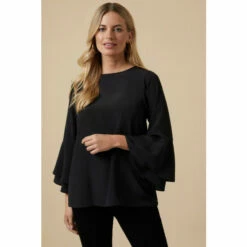 Wallis Petite Plain Black Flute Sleeve Top For Female -Cheap Wallis Store unnamed file 2580