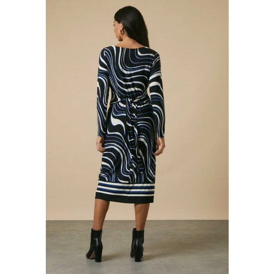 Wallis Black Swirl Border Tie Waist Jersey Dress For Female 5 Wallis Black Swirl Border Tie Waist Jersey Dress For Female - Image 3