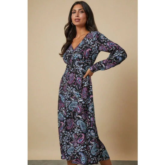 Wallis Blue Paisley Prairie Volume Sleeve Dress For Female 4 Wallis Blue Paisley Prairie Volume Sleeve Dress For Female - Image 2