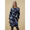 Wallis Blue Brushstroke Flute Sleeve Jersey Shift Dress For Female