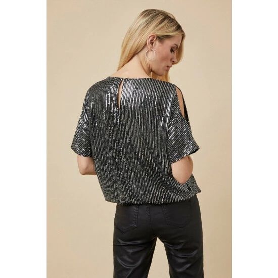 Wallis Sequin Cold Shoulder Top For Female 5 Wallis Sequin Cold Shoulder Top For Female - Image 3