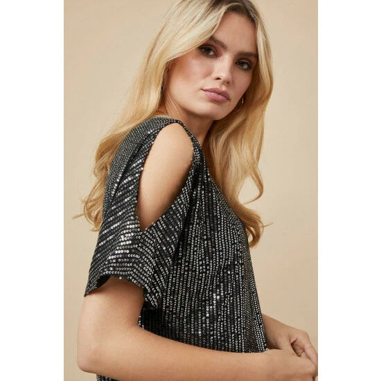 Wallis Sequin Cold Shoulder Top For Female 6 Wallis Sequin Cold Shoulder Top For Female - Image 4