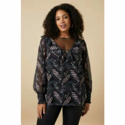 Wallis Curve Black Feather Lace Trim Detail Blouse For Female