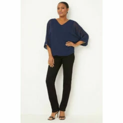 Wallis Navy V Neck Overlayer Top For Female -Cheap Wallis Store unnamed file 275